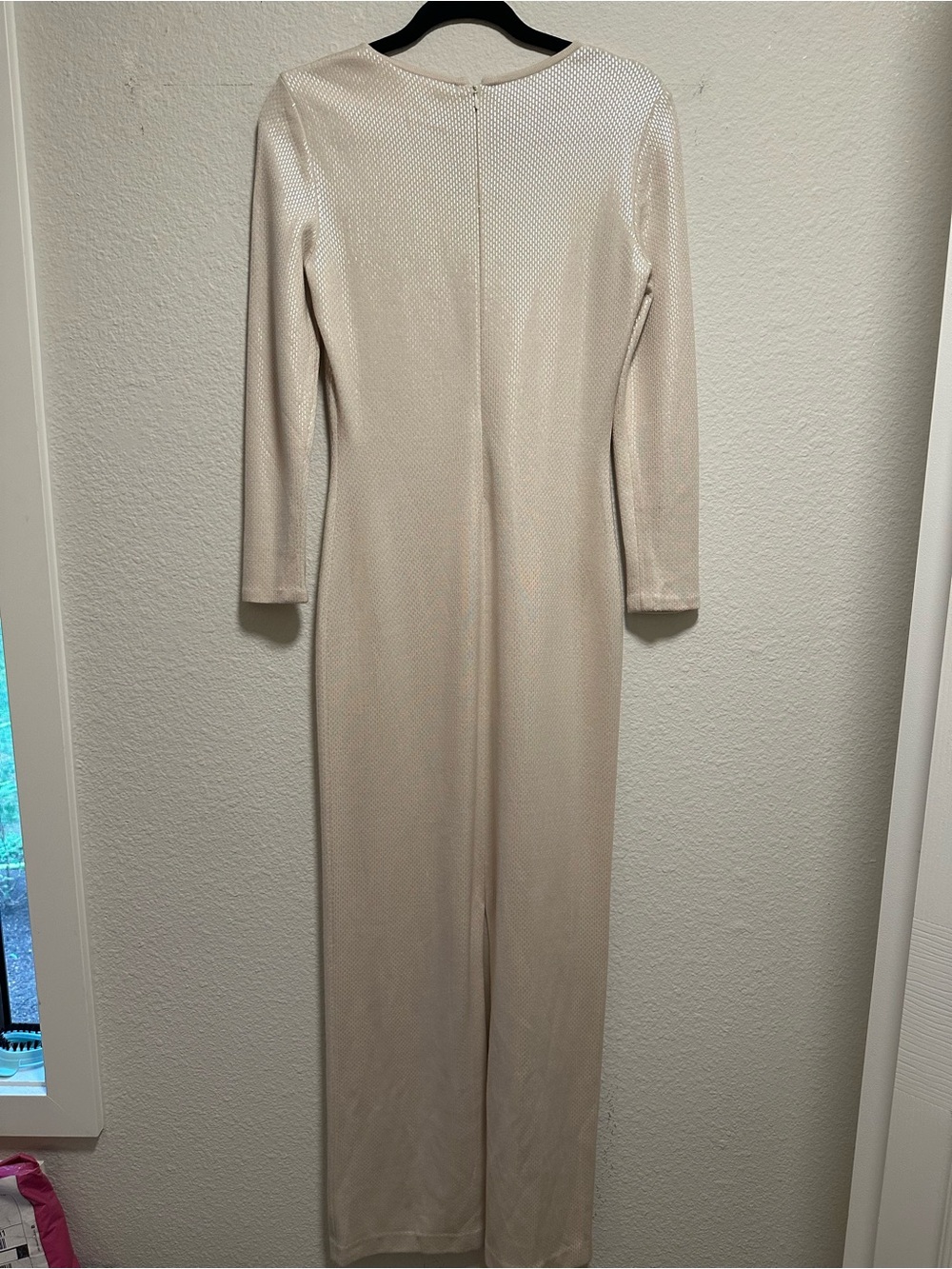 St. John Couture Size 4 Ivory Metallic Knit Long Sleeve Maxi Dress Wool Blend - Picture 2 of 9